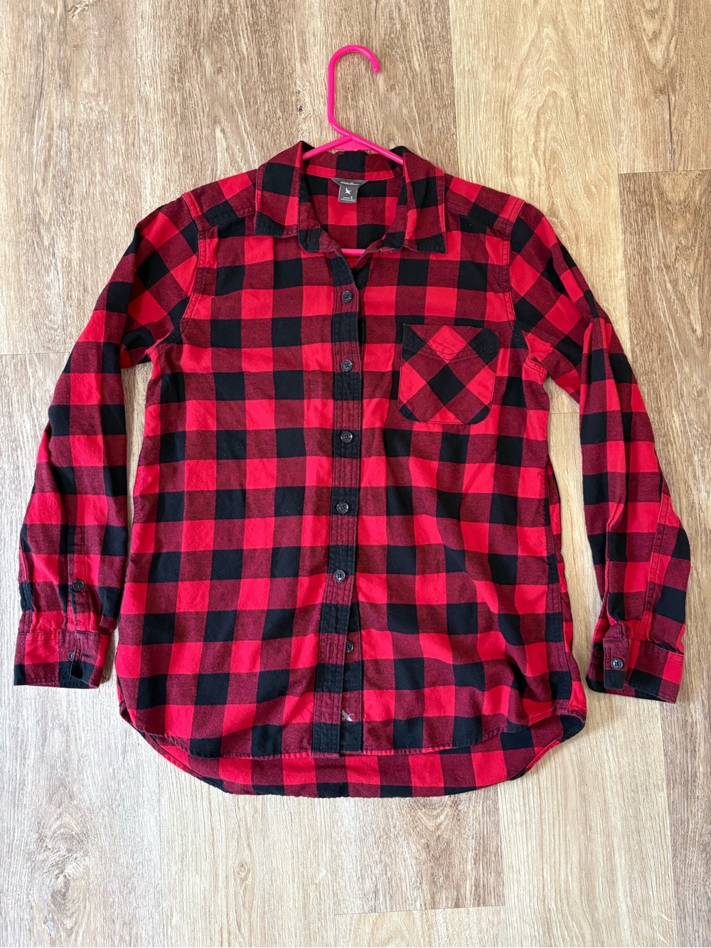 Red and Black plaid flannel Women’s small Eddie Bauer